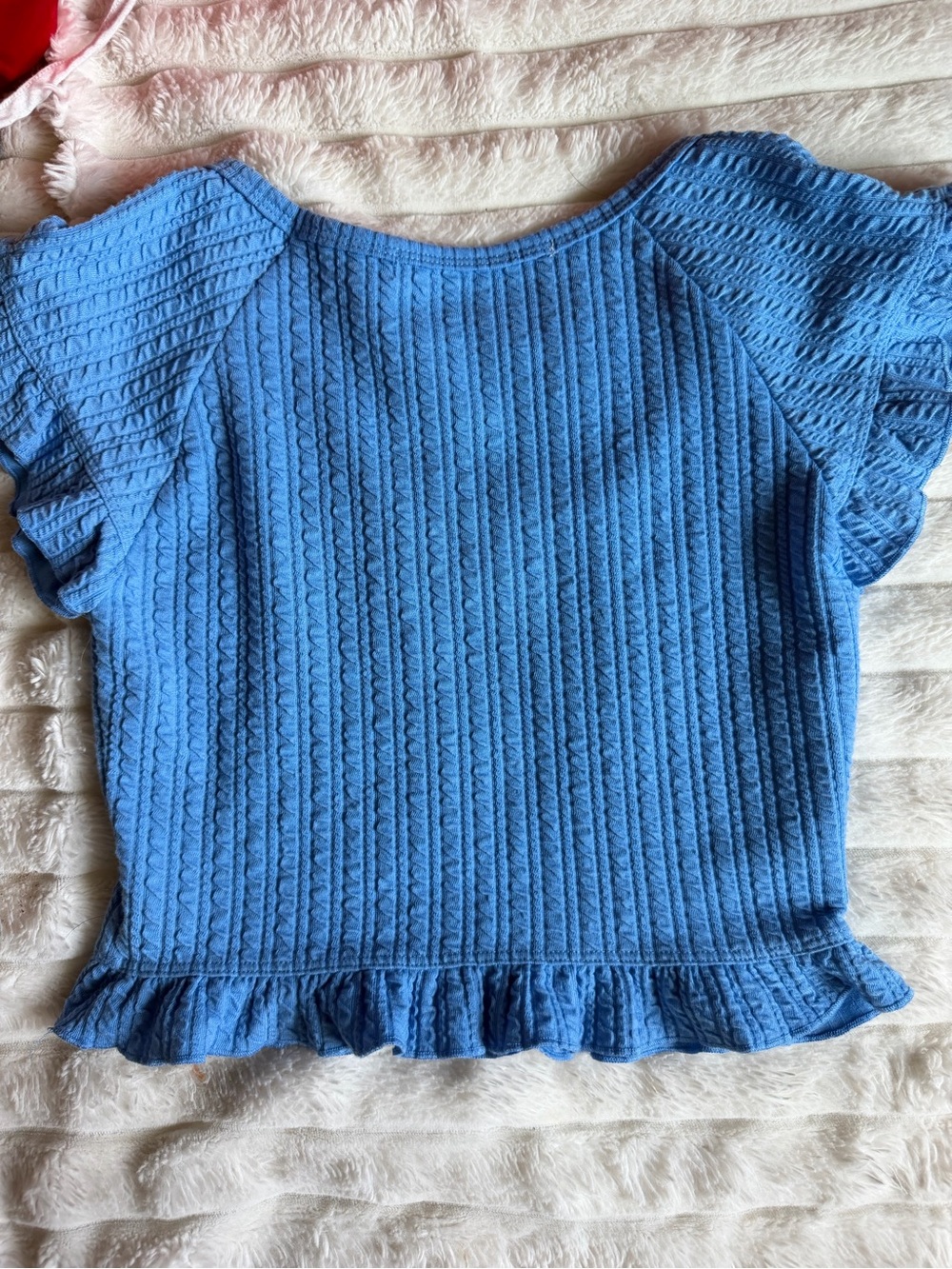 Altar'd State Blue Ribbed Square-Neck Ruffle Crop Top - Picture 5 of 5